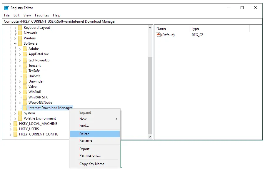 Hapus Folder Registry IDM