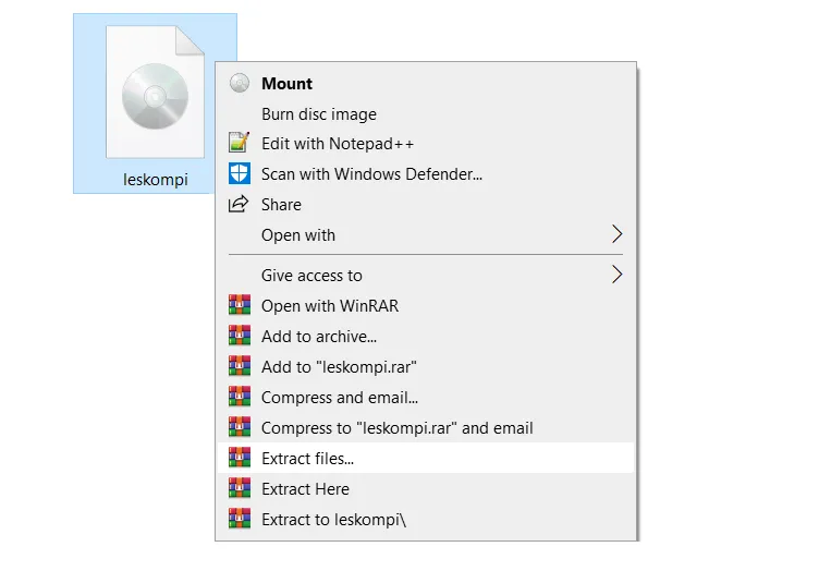 Ekstrak ISO Dengan Winrar