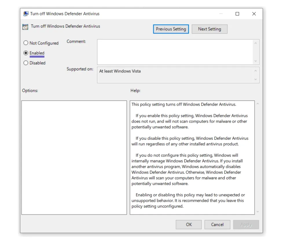Disable Windows Security