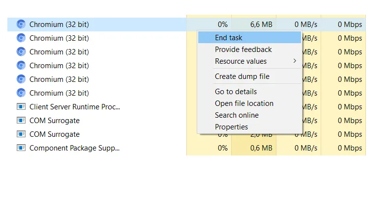 End Task Chromium di Task Manager