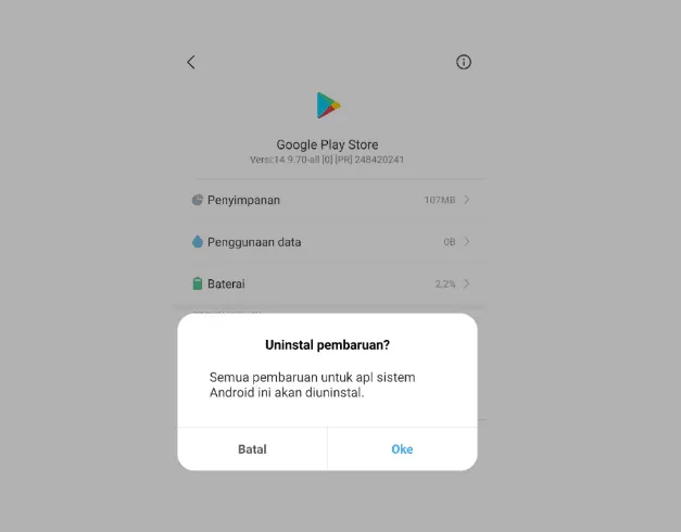 Hapus Pembaruan Playstore