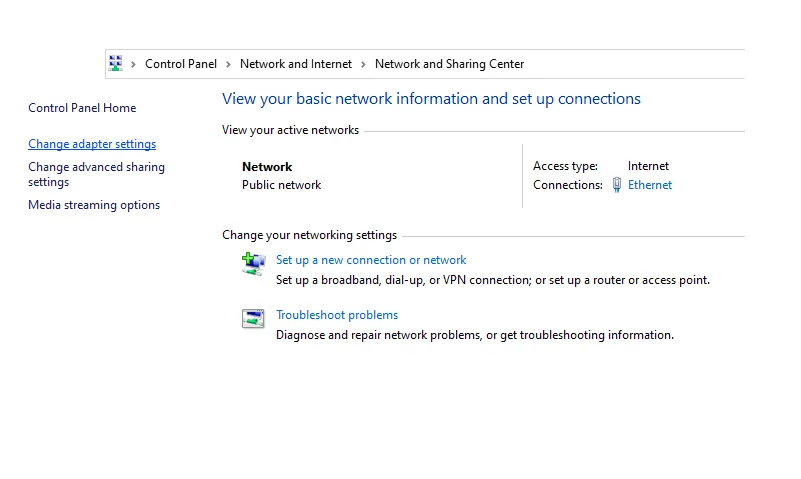 Opsi Change Adapter Settings