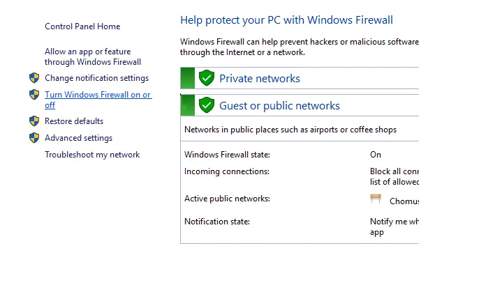 Setting Firewall Turn On dan Off