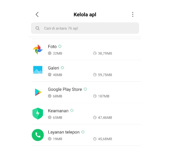 Opsi Kelola Apl HP