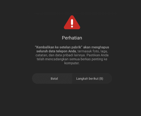Konfirmasi Reset HP