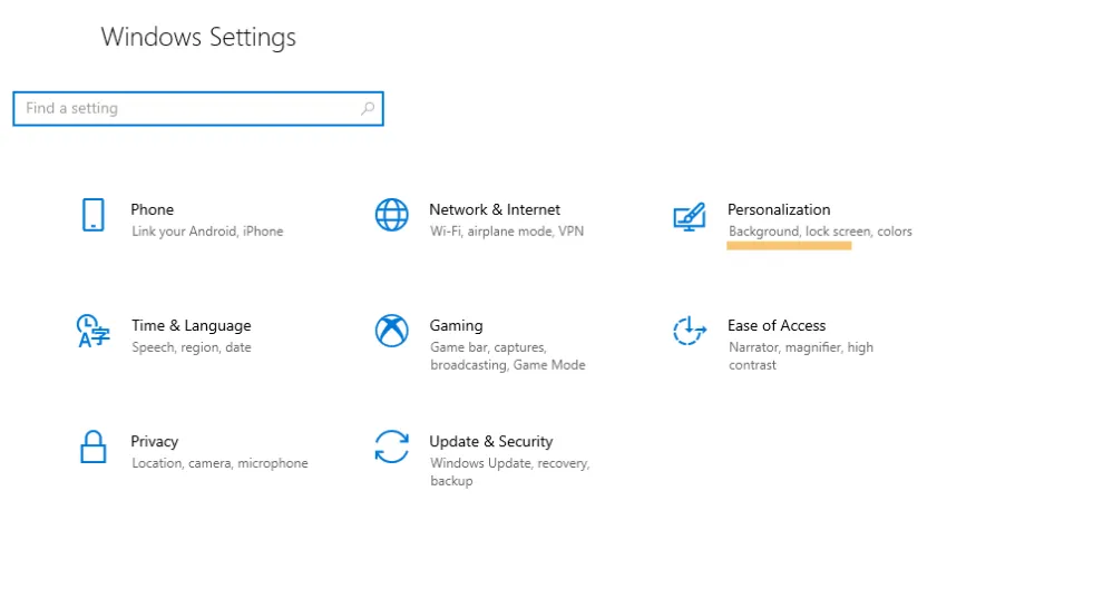 Menu Personalize Windows