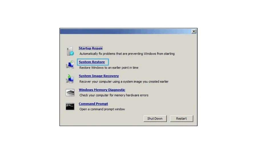 Pilih System Restore