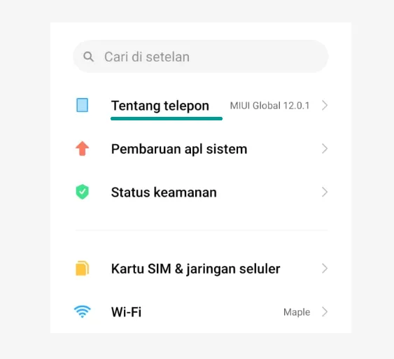 Menu Tentang Ponsel