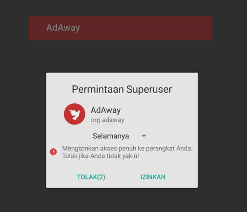 Contoh Notifikasi Root di Adway