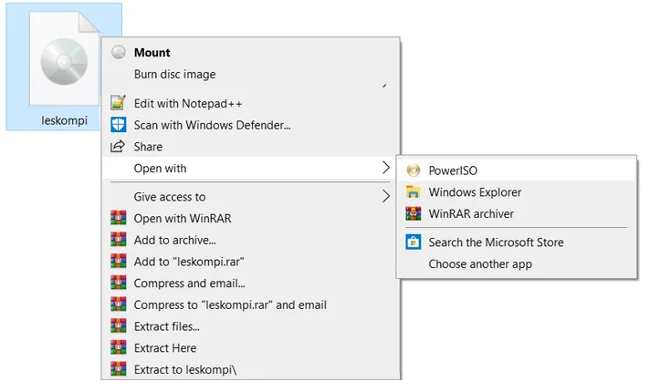 Menu Open PowerISO