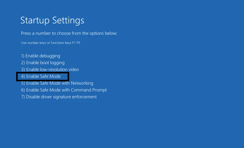 Menu Enable Safe Mode