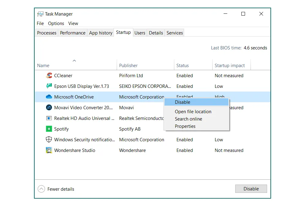 Disable di Task Manager
