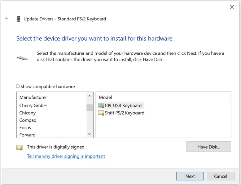 Setting USB Keyboard