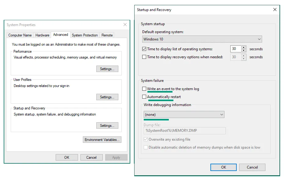 Setting Startup Recovery
