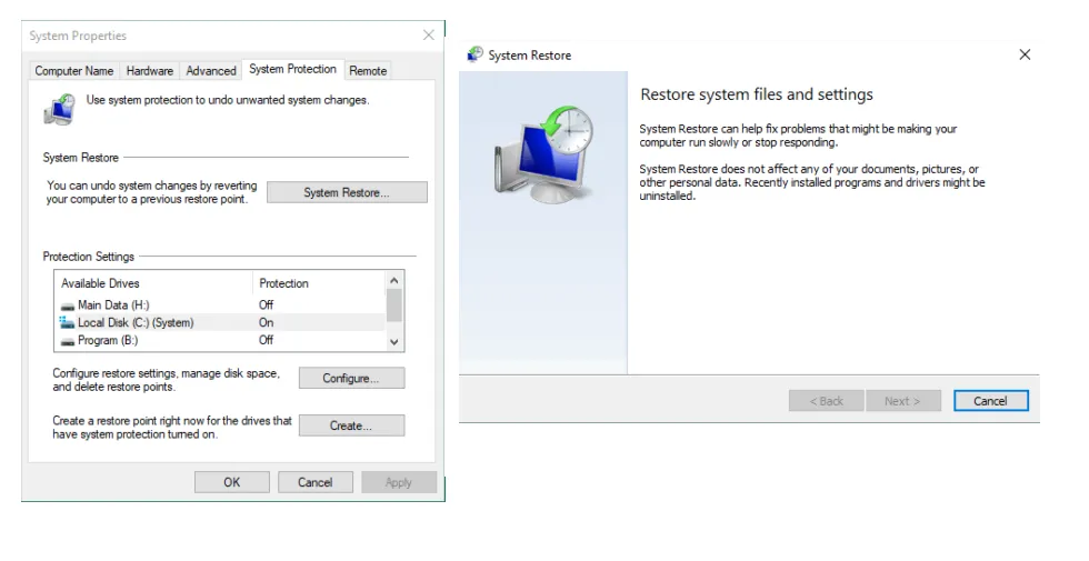 Setting Restore