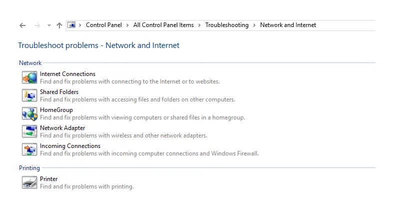Pilih Opsi Troubleshoot Internet