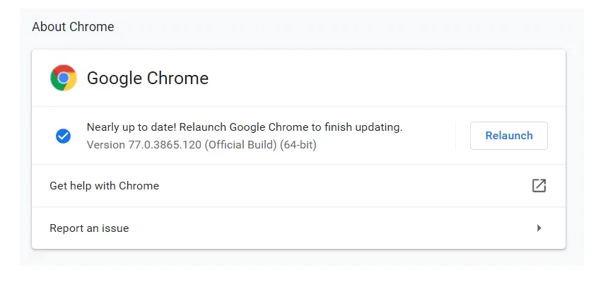 Menu Versi Chrome