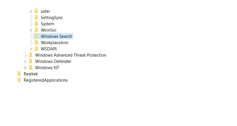 Folder Windows Search Regedit
