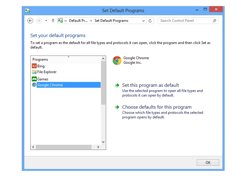 Mengatur Default Browser Windows 8