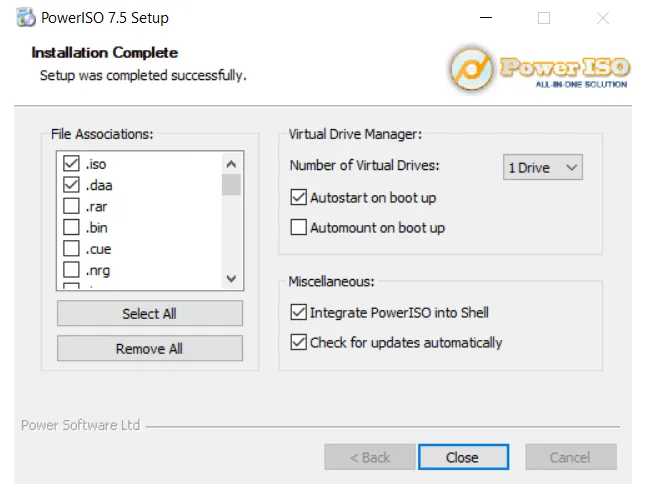 Setting ISO di PowerISO