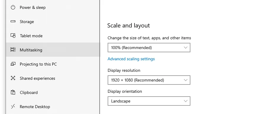 Menu Multitasking Windows