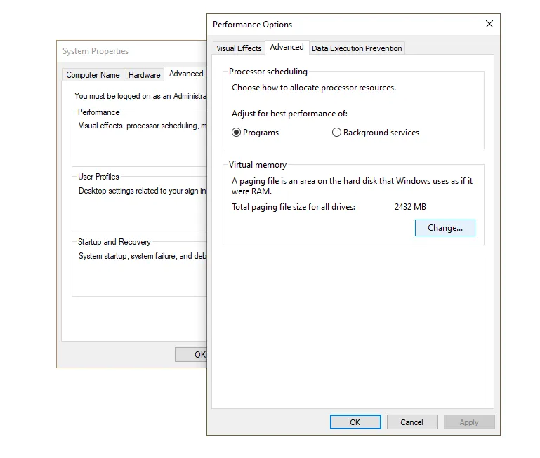 Tombol Change Virtual Memory