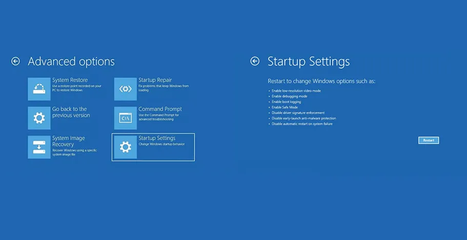 Menu Startup Settings Windows