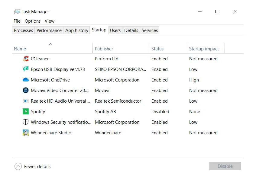Tab Startup di Task Manager