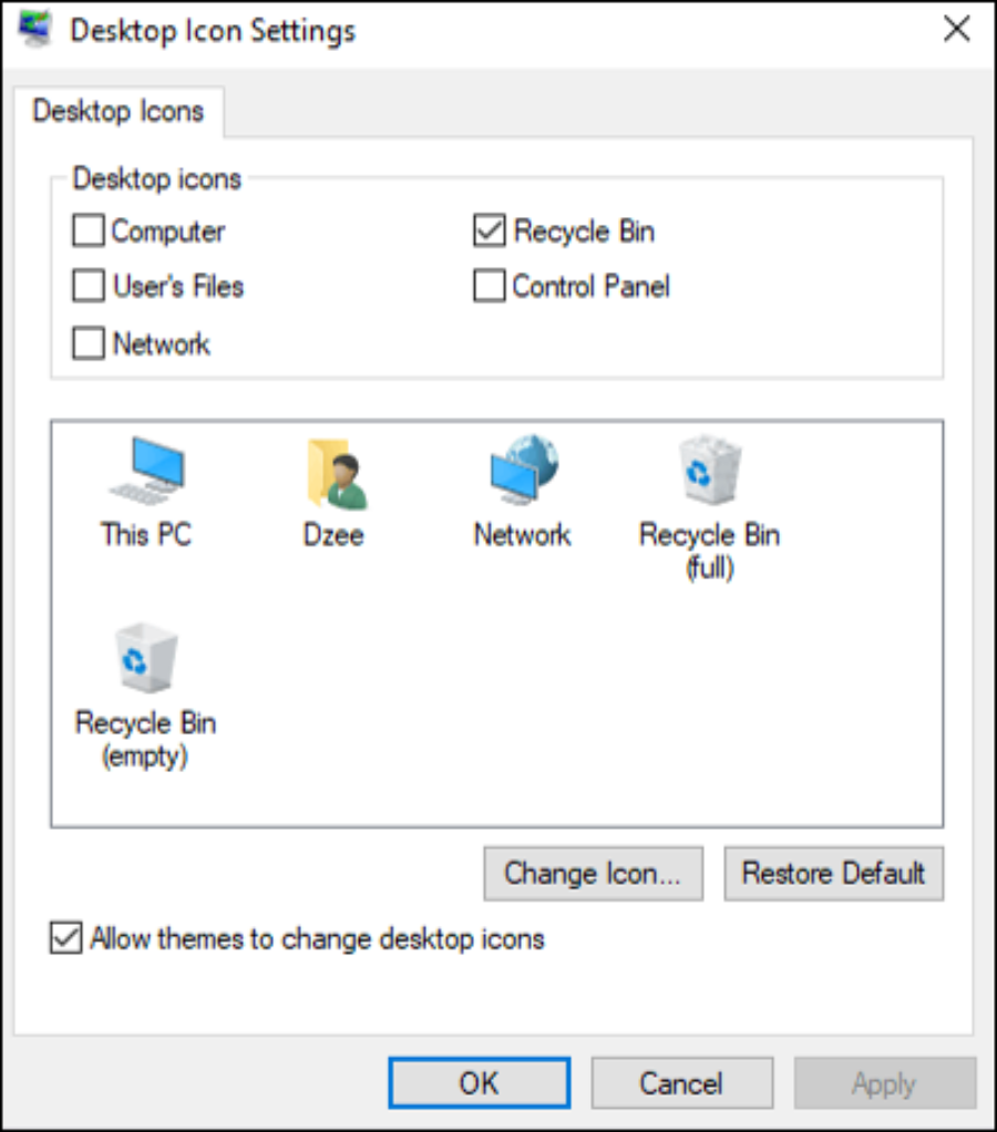 Tampilan Desktop Icon Settings