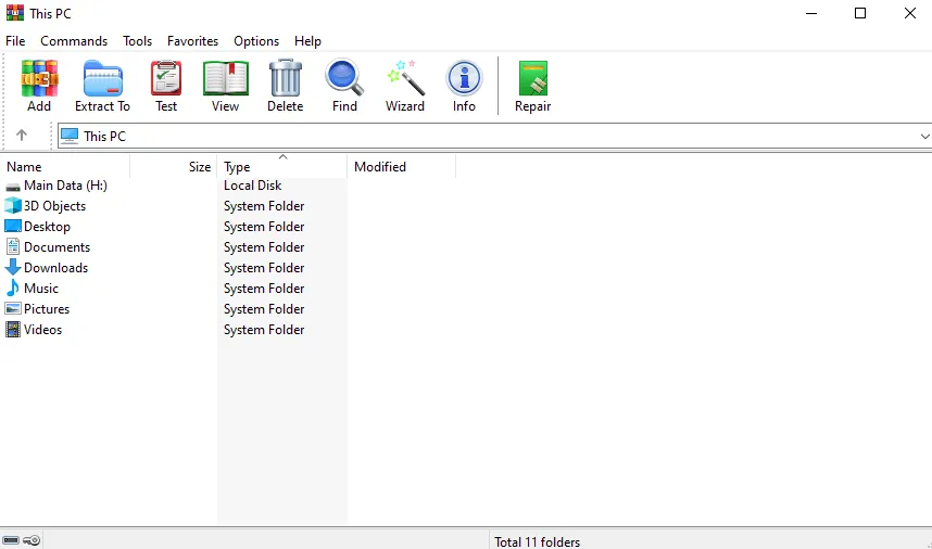 Tampilan Winrar