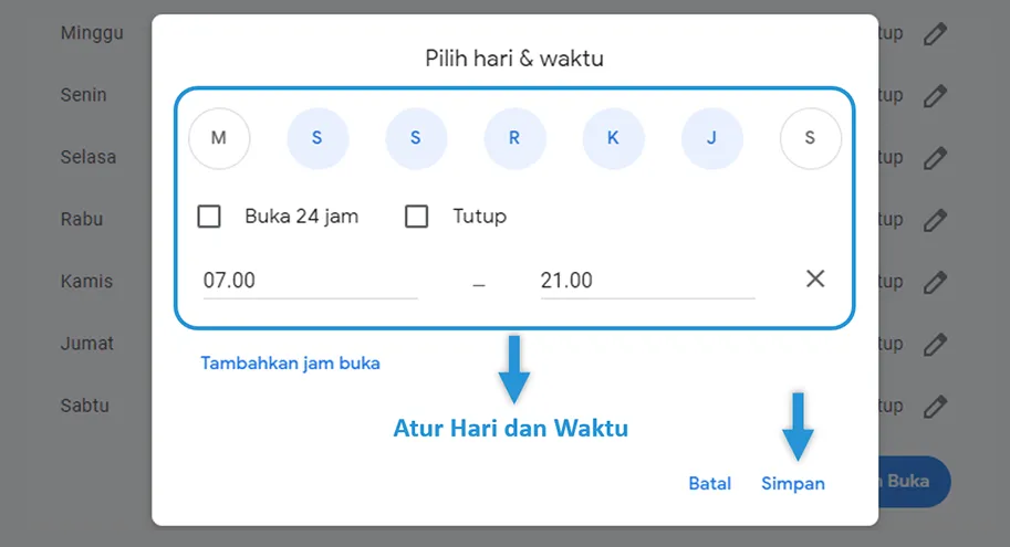 Mengatur Hari Buka di Google Maps