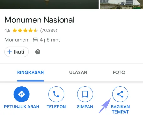 Opsi Bagikan Tempat di Maps