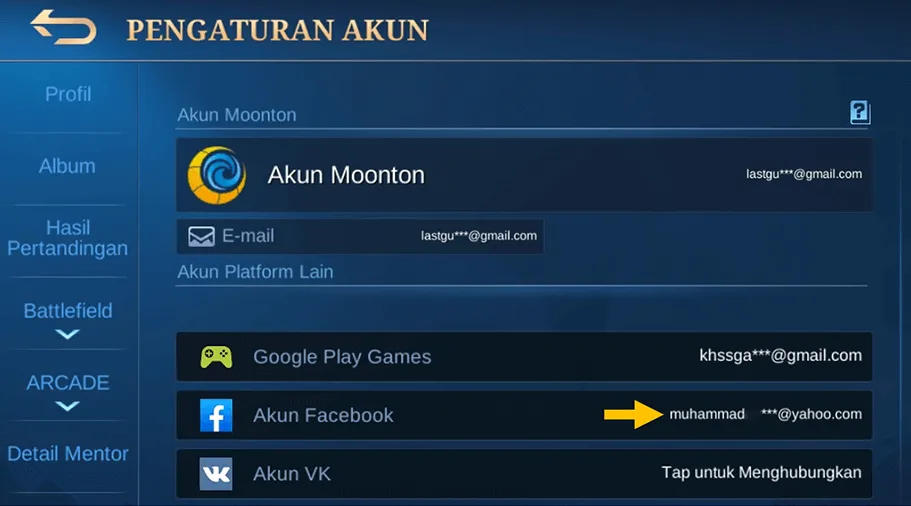 Berhasil Bind Akun Moonton di FB