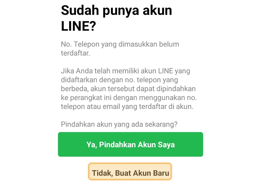 Menu Buat Akun Baru Line