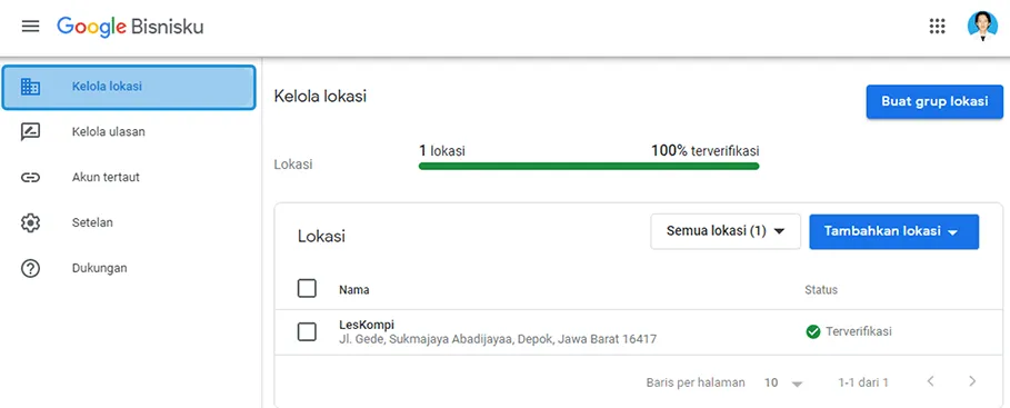 Verifikasi Lokasi Baru Sudah Berhasil