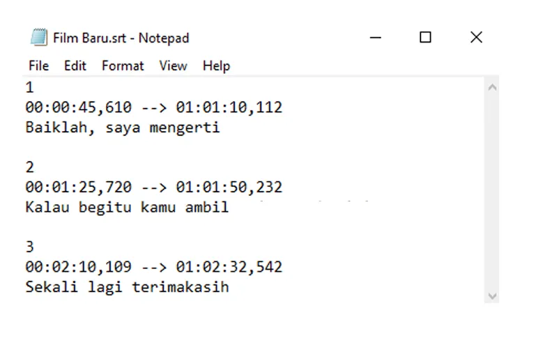 Edit Subtitle di Notepad