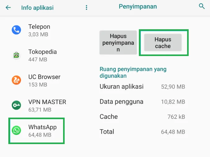 Menghapus Cache WhatsApp