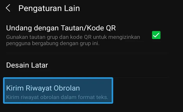 Menu Kirim Riwayat Obrolan