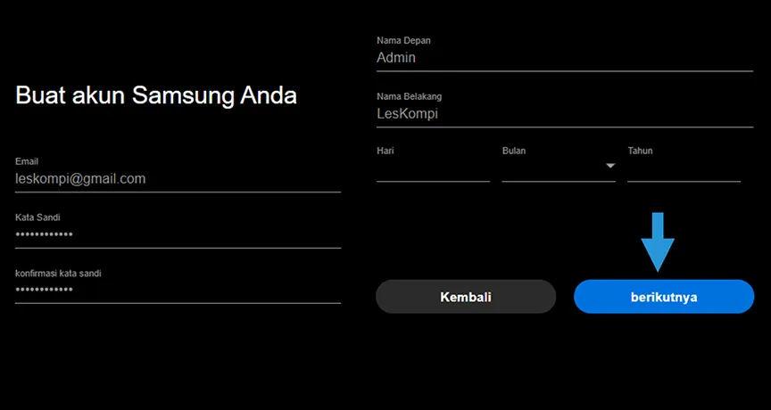 Lengkapi Data Pembuatan Akun Samsung