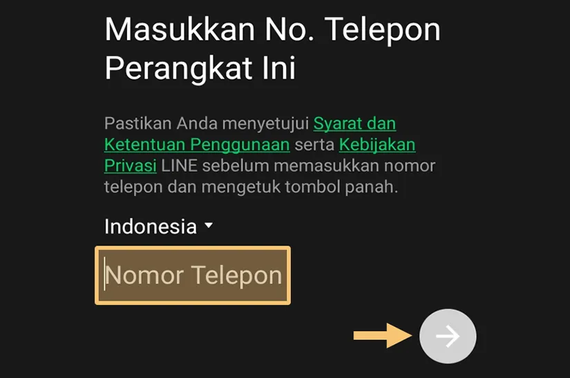 Memasukkan Nomor Telepon Akun Line