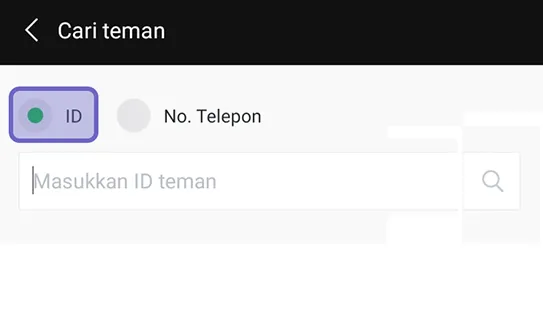 Memasukkan ID Line Teman