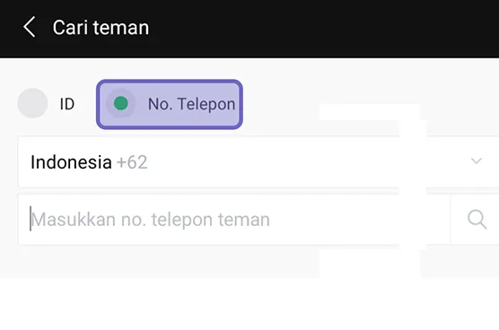 Masukkan Nomor Telepon ID Line Teman