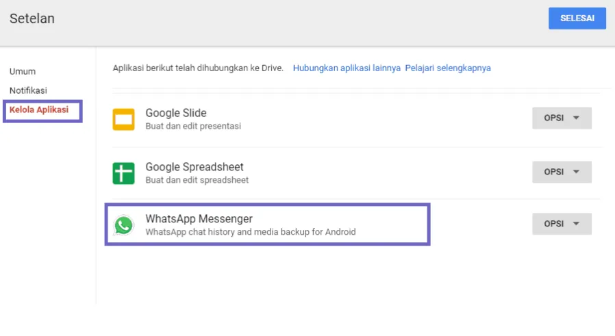 Contoh Cadangan WA Google Drive