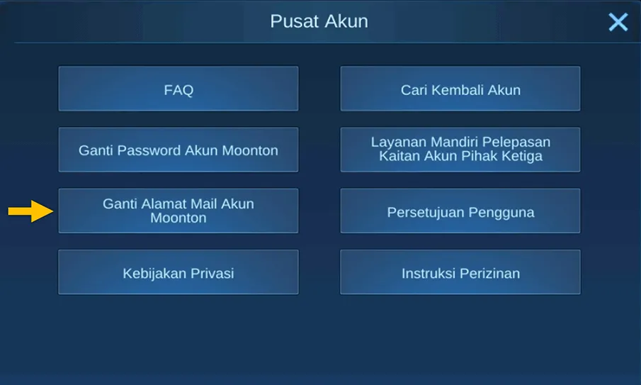 Menu Ganti Email Moonton