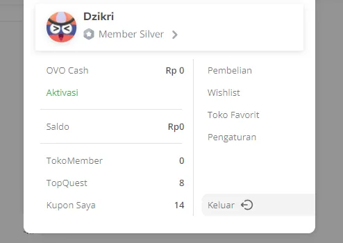 Menu Logout Tokped PC