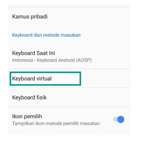 Menu Keyboard Virtual Android