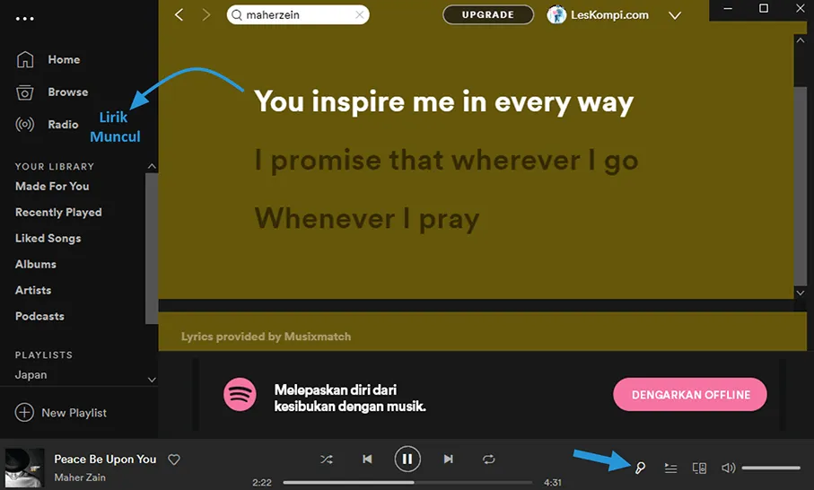 Tampilan Lirik di Spotify