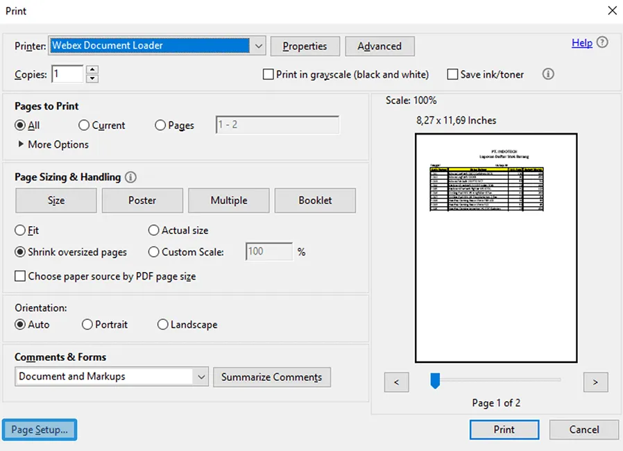 Klik Opsi Page Setup