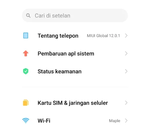 Menu Jaringan HP