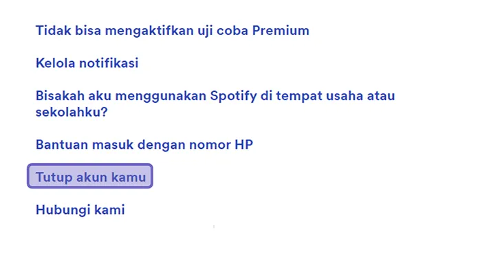 Opsi Tutup Akun Spotify